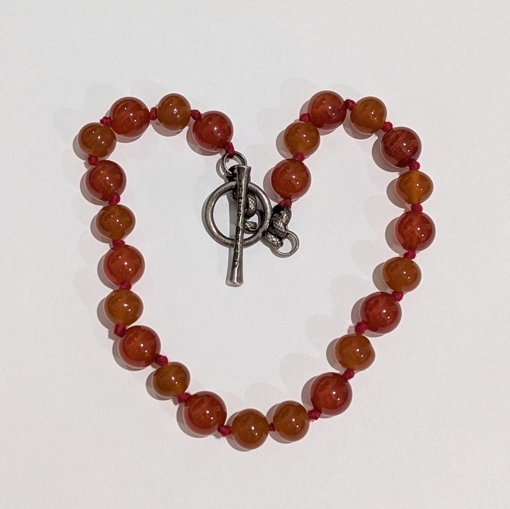 Lucky Brand Vintage 12mm Red Amber Art Glass Beads Knotted 16" Choker Necklace